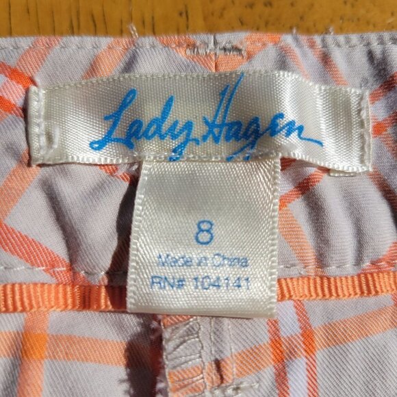 Lady Hagen Women's Sz 8 Orange Plaid MidRise Cotton Golf Bermuda Modest Shorts - Picture 4 of 8
